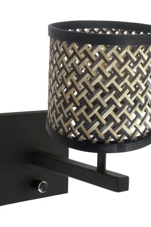 Nu Kopen Zwarte moderne wandlamp met rieten kap Steinhauer Stang