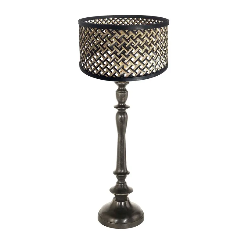 Koop Online Hoge glanzende tafellamp met rieten kap Anne Light & Home Bois