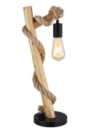 Fabrieksprijs Schuine tafellamp naturel/zwart hout/hennepkoord Globo Ulleu