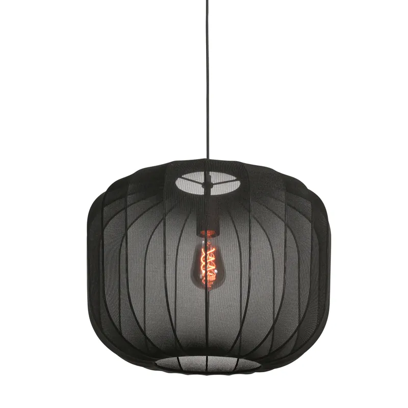 Japandi hanglamp zwart verfijnd textiel Anne Lighting Sable Op = Op