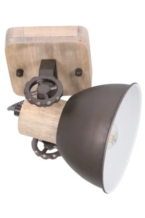 Industriële plafondlamp Gearwood 1-lichts antraciet met hout Nieuw