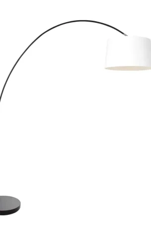 Booglamp Solva 3904ZW met een wit grof linnen lampenkap Tijdelijk Beschikbaar