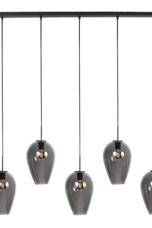 HaloSwap 4284ZW – Zwarte langwerpige hanglamp met stijlvolle smoke glazen Must-Have