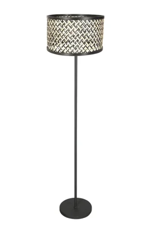 Vloerlamp Noor 4438ZW – Zwart armatuur met bamboe kap naturel/zwart Laatste Kans