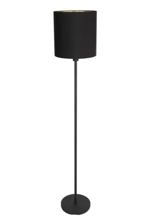 Vloerlamp Noor 1564ZW Zwart inclusief zwart met goud linnen kap Hete Deal