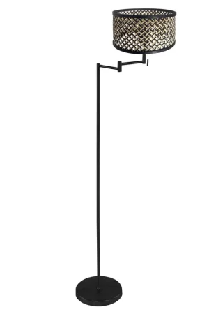 Vloerlamp Bella 3884ZW met blank-zwart gevlochten bamboe kap Rechtstreeks Van De Fabrikant