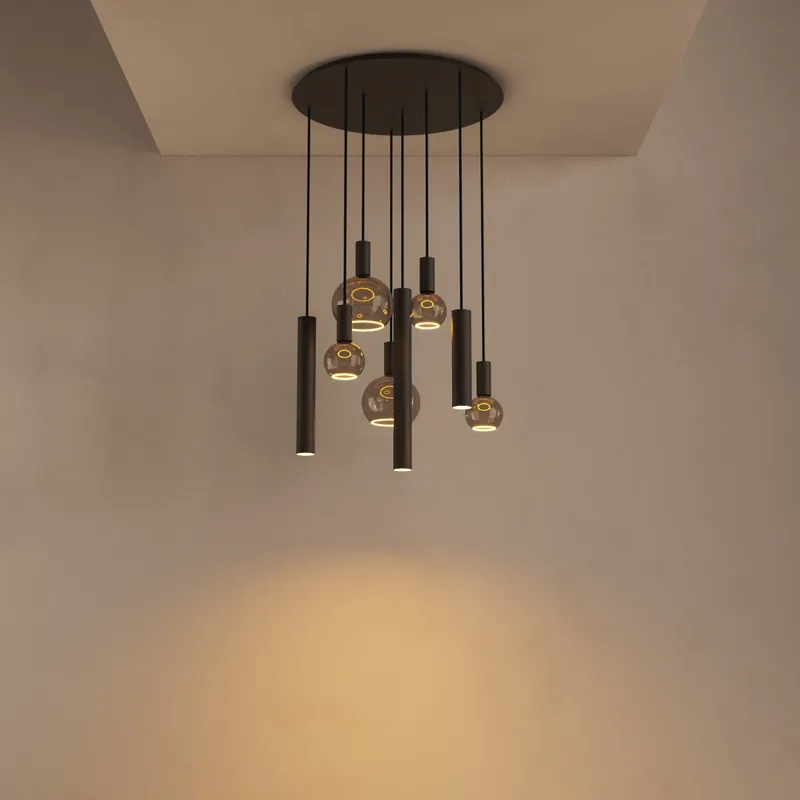 Actieprijs Hanglamp Riva rond 8 lichts platinum