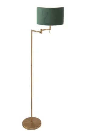 Bronskleurige vloerlamp Bella 3872BR met groen fluweelachtige kap Exclusieve Aanbieding