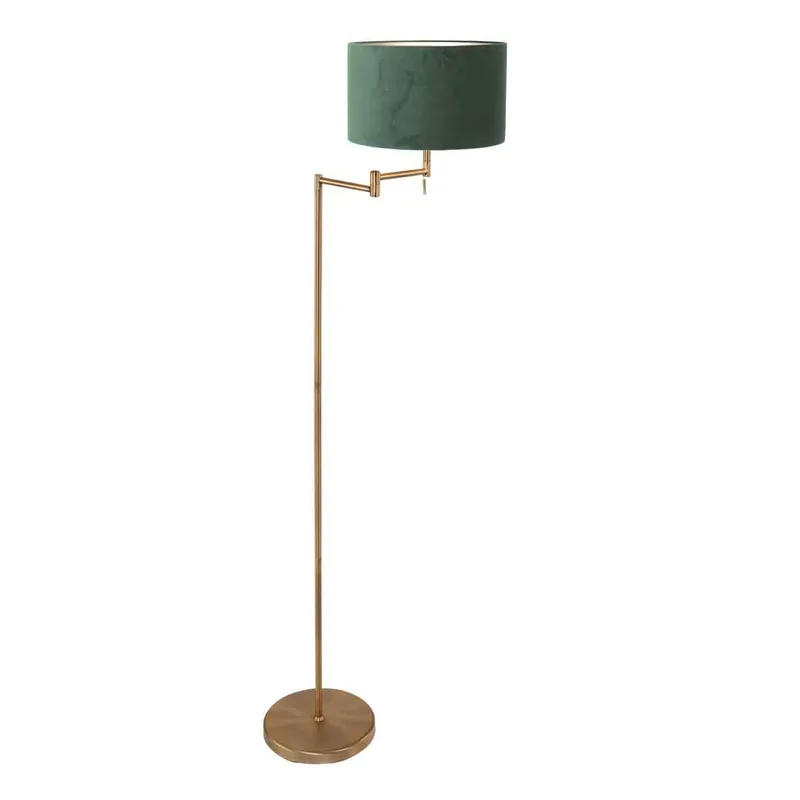 Bronskleurige vloerlamp Bella 3872BR met groen fluweelachtige kap Exclusieve Aanbieding