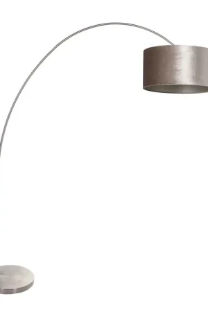 Beste Prijs Booglamp Solva 3909ST Staal met een taupe fluwelen lampenkap