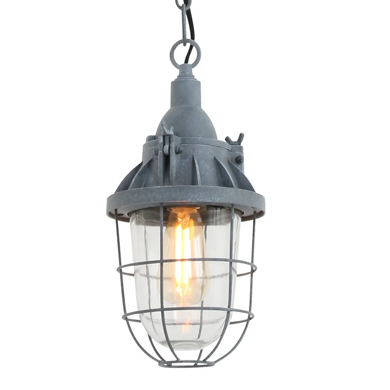 Express Levering Industriële grijze metalen glazen hanglamp Mexlite Ebbe