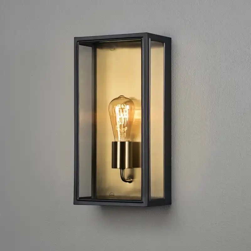 Carpi 230V wandarmatuur flush E27, 20.5x40cm, messing/zwart, transparant glas, max 60W Bestseller