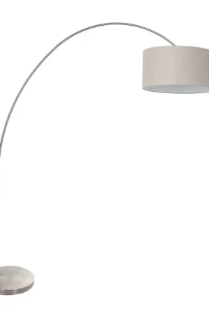 Beste Prijs Booglamp Solva 3912ST Staal met een grijs linnen lampenkap