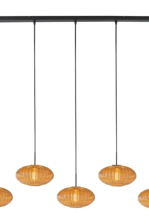 HaloSwap 4286ZW – Zwarte langwerpige hanglamp met warme amberkleurige glazen Hete Deal