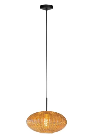 Uitverkoop HaloSwap 4295ZW – Zwarte hanglamp met warm amberkleurig geribbeld glas