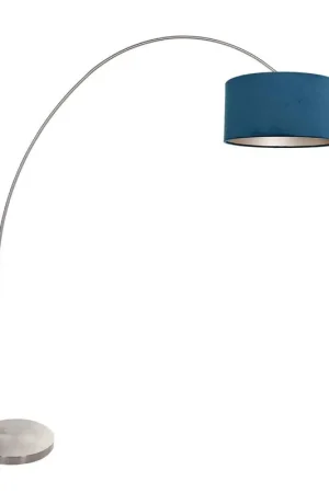 Booglamp Solva 3914ST Staal met een blauw fluwelen lampenkap Beperkt Aanbod