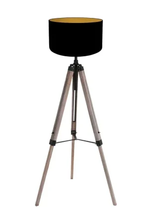 Uitverkoop Vloerlamp Triek 4107ZW driepoot met een zwart goud linnen kap