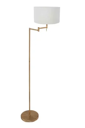 Bronskleurige vloerlamp Bella 3871BR met wit grof linnen kap Speciale Aanbieding