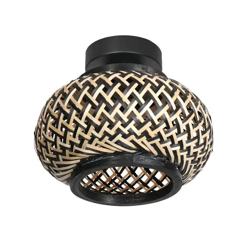 Zwarte plafondlamp met kleine bamboekap Steinhauer Bloeba Korting