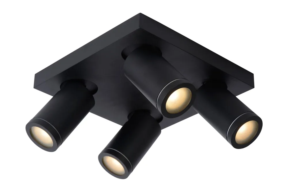 Lage Prijs Lucide TAYLOR – Plafondspot Badkamer – LED Dim to warm – GU10 – 4x5W 2200K/3000K – IP44 – Zwart
