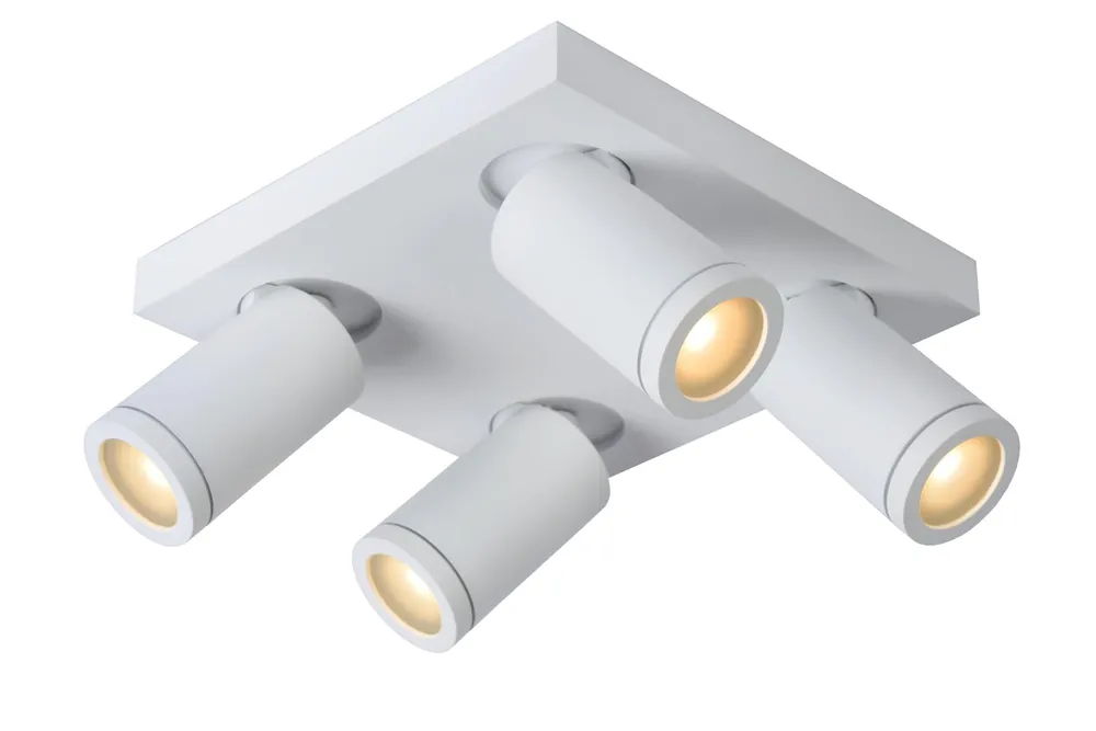 Lucide TAYLOR – Plafondspot Badkamer – LED Dim to warm – GU10 – 4x5W 2200K/3000K – IP44 – Wit Nieuw