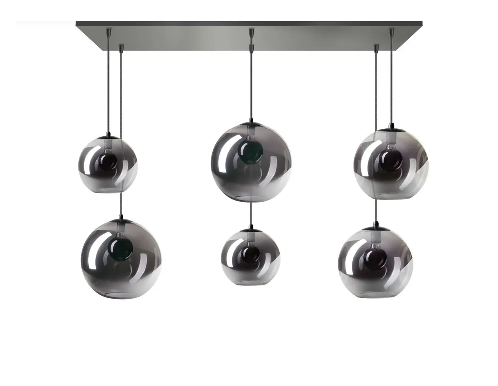 ETH Orb balk hanglamp 6x E27 smoke glas 2×20+25cm+30cm glas / zwart 130x30cm Koop Online