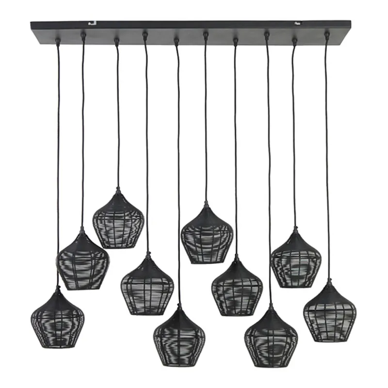 Rustieke zwarte hanglamp tien lichtpunten Light & Living Alvaro Direct Beschikbaar