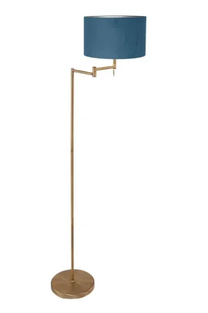 Bronskleurige vloerlamp Bella 3873BR met blauw fluweelachtige kap Korting