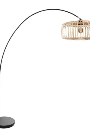Zwarte booglamp / vloerlamp Solva 4156ZW met naturel bamboe kap Flitsaanbieding