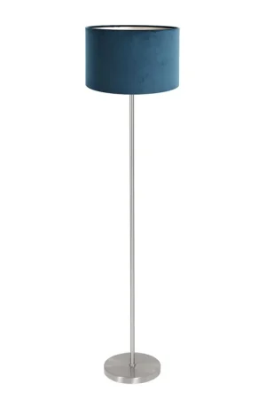Dagaanbieding Vloerlamp Noor 4435ST – Geborsteld staal met blauwe velours kap