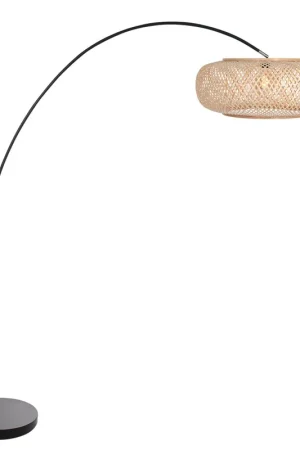 Booglamp Solva 4465ZW – Zwarte booglamp met bamboe kap Ø60 cm Laatste Versie