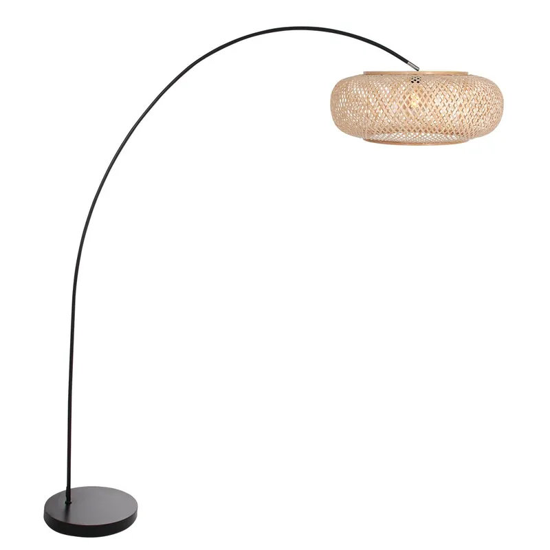 Booglamp Solva 4465ZW – Zwarte booglamp met bamboe kap Ø60 cm Laatste Versie