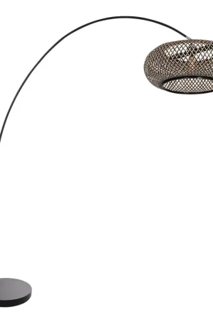 Booglamp Solva 4466ZW – Zwarte booglamp met naturel-zwarte bamboe kap Ø60 cm Finale Uitverkoop