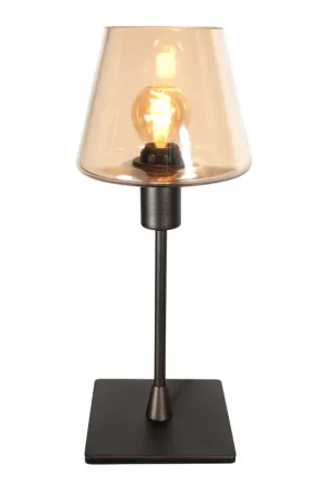 Uitverkoop Cacao tafellamp Ancilla met amber glas en touch bediening