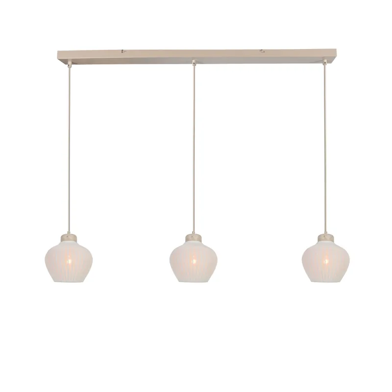 Speciale Aanbieding Drielichts hanglamp met linnen kapjes en travertin details Anne Light Travino