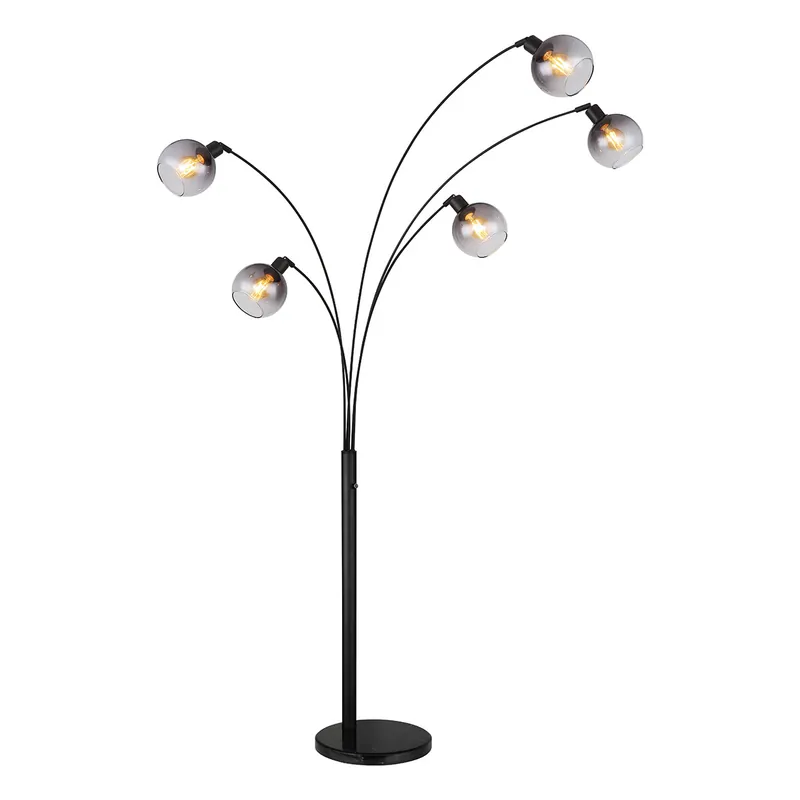 Snelle Levering Zwarte 5-lichts vloerlamp rookglas bollen Globo Seymour