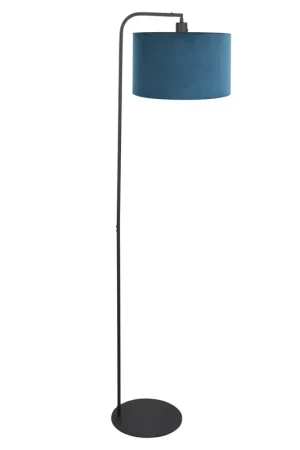 Zwarte vloerlamp met blauwe velours kap Steinhauer Stang Tijdelijk Beschikbaar