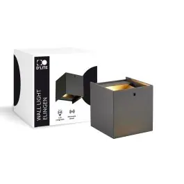 Beste Prijs D'Lite Wandlamp Elingen Aluminium Zwart Up & Down 4.9W 480lm - 830 Warm Wit | IP65 - Lichtsensor