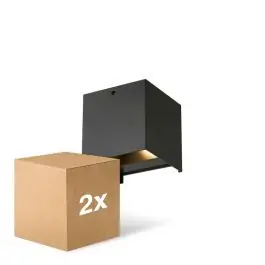 Aanbieding Voordeelpak 2x D'Lite Wandlamp Elingen Aluminium Zwart Up & Down 4.9W 480lm - 830 Warm Wit | IP65 - Lichtsensor