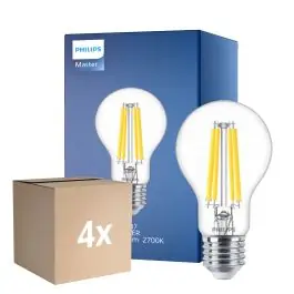 Shop Nu Voordeelpak 4x Philips MASTER Value LED Lamp E27 Peer Helder 11.2W 1521lm - 927 Zeer Warm Wit | Beste Kleurweergave - Dimbaar - Vervangt 100W