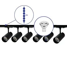 Bright Choice Complete Set 1-Fase Rail 3 Meter Zwart | incl. 6x Spot + GU10 2700K 3W Dimbaar + Eindkap, Voedingsconnector en I-Verbindingsstuk Speciale Aanbieding