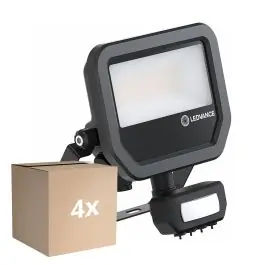 Voordeelpak 4x Ledvance LED Floodlight Aluminium Zwart 17W 2200lm 100D - 830 Warm Wit | IP65 - Bewegings- En Lichtsensor - Symmetrisch Op = Op