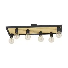 Voordeelprijs Eglo Plafondlamp Consett Staal Hout Zwart Bruin | IP20 - Geschikt voor 6x E27
