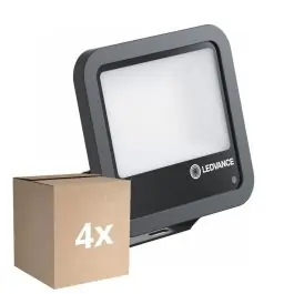 Voordeelpak 4x Ledvance LED Floodlight Aluminium Zwart 69W 10000lm 100D - 840 Koel Wit | IP66 - Lichtsensor - Symmetrisch Laatste Versie